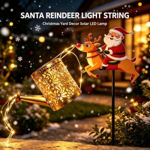 Solar Watering Can Garden Stake Light Santa Claus Warm White LED Fairy Lights Waterproof Outdoor Decor