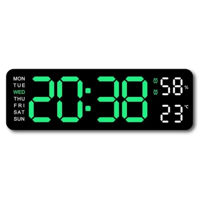 LED Digital Wall Clock with Temperature Display Auto Dimming Large Screen Date/Day of Week 12/24H Format Dual Alarm USB Powered for Home Office