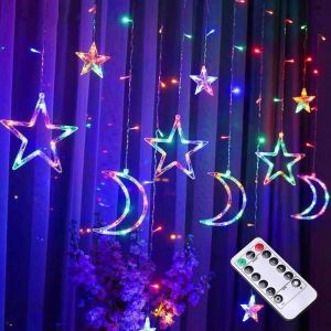 [SG SELLER FAST DELIVERY] 3.5m Star Moon LED Light Wedding Party Event Lamp | Eid Mubarak LED lights | Crescent Moon&Star Fairy String Lights | Hari Raya Haji Decoration