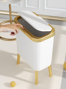 15L Luxury Golden Trash Can For Kitchen Bathroom Creative Quadruped High-foot Push-type Plastic Narrow Garbage Bin With Lid