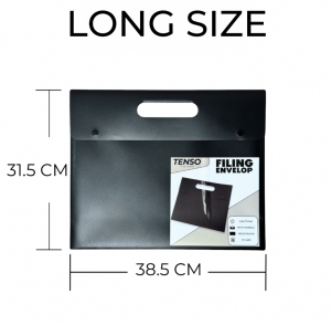 TENSO Solid Black Filing Envelope Document Bag with Die-Cut Handle & Dual Snap Buttons (Long / FC Size)