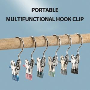 8pcs Heavy Duty Utility Clothespin Stainless Steel Sock Clip Underwear Rack Trouser Hook Hanger 裤夹袜夹