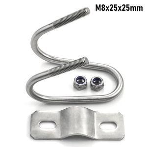 MIRELAE Galvanized Double U Cross Clamp Screw Connector 20 25 32 40 50 M8 Pipe Clamp Durable Steel U Bolt Clamp Tube Pipe Fixing
