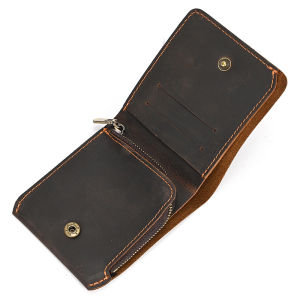 Royal Bagger Short Wallets for Men Crazy Horse Leather Slim Card Holder Genuine Cowhide Simple Vintage Zipper Coin Purse 1583