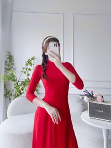 Áo Dài Truyền Thống Nữ Màu Trơn 2 Tà Lụa Mỹ Co Giãn May Sẵn Cổ Cao 2cm Mặc Dự Tiệc Lễ Đi Học