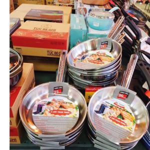 Chảo inox 304 đáy từ đủ size (18cm đến 30cm) - Chảo inox TICOOK dùng được mọi loại bếp
