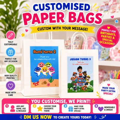 [SG SELLER] Paper Bag with Customised Sticker / Kids Goodie Bags / Children Birthday Party Custom Gift Bag