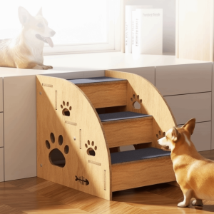 OUTOPEN Sturdy Wooden Dog Stairs Non-Slip Safety Railing Pet Steps Pet Ramp Removable Pet Climbing Ladder Helping Climb