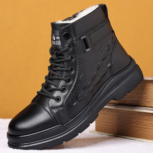 Bốt Martin Bốt Cao Bồi Nam Bốt Da Công Sở Mũi Tròn Bốt Nam Cổ Giữa Bốt Da Cotton Giữ Ấm Lót Nhung Len Phong Cách Hàn Quốc Sành Điệu