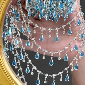 MIRELAE Waterdrop-shaped Bead Chain 1 Meter Length Clear Crystal White Rhinestone Beads Bohemia Style Copper Material Crystal Glass Chain For DIY Jewelry Making