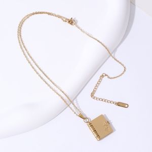DISKAS Titanium Steel Couple Book Necklace Heart Handmade Opening Book Pendant Fashion Opening and Closing Couple Text Locket Jewelry Accessories