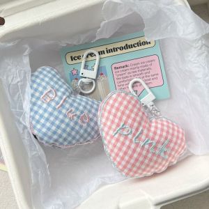 REEBO Stuffed Cotton Love Bag Pendant Letter Embroidery Plaid Heart Lanyard Portable Bag Charms Fresh Backpack Decoration Children