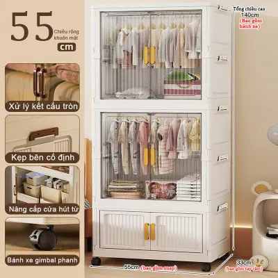 Tủ Treo Quần Áo Để Đồ Cho BéTủ quần áo gấp gọn đa năngTủ Nhựa 2 Cửa Trong SuốtCó bánh Xe Xoay 360 Độ Tiện Lợi