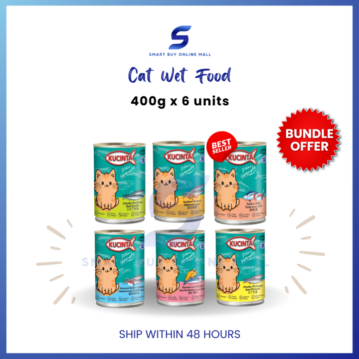 Kucinta Cat Wet Canned Food 400g (6 Flavors) Natural Omega3s, High
