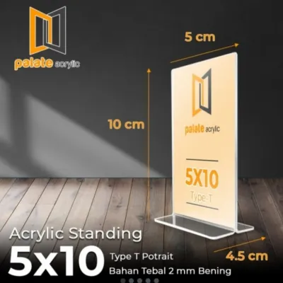 Akrilik Pajangan Iklan Brosur - Acrylic Tempat Brosur - Stand Kode QR - Tent Card Display 5x10 Type T - Acrylic Transparan Pajangan Brosur Display Menu