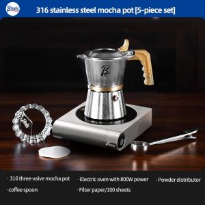 BINCOO Three-Valve Moka Pot 316 Stainless Steel Home Coffee Maker Compact Italian Espresso Maker 2Cups
