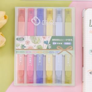 MY Stock-New color 6pcs Scented Double-Ended Highlighter Pastel Markers Dual Tip Fluorescent Pen for Art Drawing/high quality markers