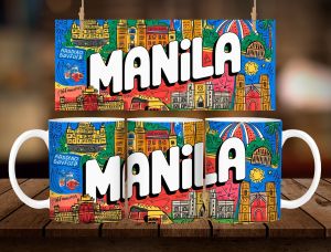 * 1 PC MUG WITH BOX * MANILA COLORFUL MUG DESIGN 11oz with BOX SOUVENIR MUG