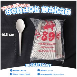 Sendok Makan Plastik Cream Merk 89 Isi 100 Pcs / Alat Makan Plastik