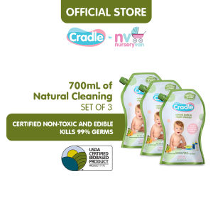 Cradle Natural Baby Bottle Wash & Nipple Cleaner (x3) - USDA Biopreferred Certified! 100% Natural and Non-Toxic. Safe for fruits and vegetables. Recommended by Pediatricians! - 700mL Easy-Pouch