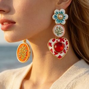 JPTD Charm Asymmetrical Enamel Dangle Earrings Flower Creative Bohemian Dangle Earring Personality Retro Geometric Stud Earrings Beach