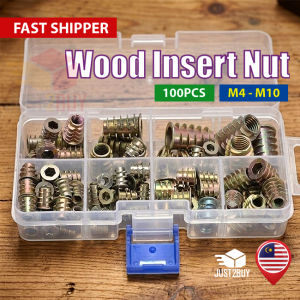 【STOK MSIA】100pcs Nat Sisipan Kayu Wood Screw Inserts Nut M4-M10 Furniture Nut Fastener Threaded Hex Drive Inserts