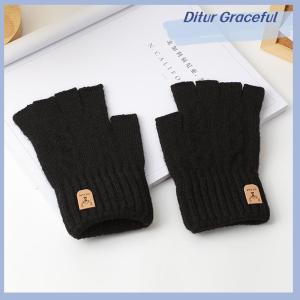 Ditur Knitted Thick Thermal Half Finger Gloves Women Men Winter Outdoor Driving Fingerless Glove Touchscreen Mittens