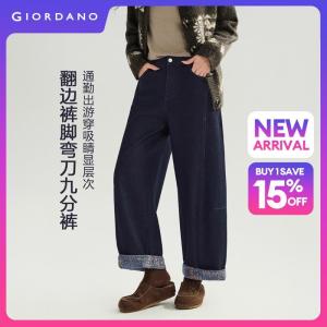 Giordano Women Contrast paisley cuffed ankle length jeans Free Shipping 18416320