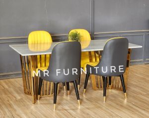 Set Meja Makan Top Marmer Putih Carrara Kursi 4