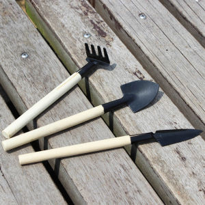 IKIO. 3 Pcs/Set Mini Garden Hand Tool | Plant Gardening Shovel Spade Rake Mini Garden Tools | Mini Spade Shovel Harrow Flowerpot Tools Potted Plants Maintenance Wooden Handle Plant | Garden Tool Mini Set Bonsai Succulent Tool Kit Rake Shovel Spade