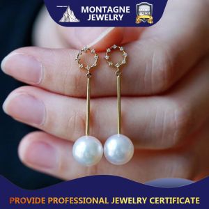 Montagne Jewelry 18k Pure Gold Earrings Diamond Inset Fine Jewellery Natural 8.5-9mm Top Grade Akoya Pearl Earrings Stud Earring
