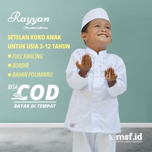 SETELAN BAJU MUSLIM KOKO MANASIK HAJI ANAK-ANAK LENGAN PANJANG MODEL KANCING FULL BADAN BY RAYYAN