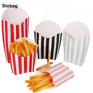 50Pcs Disposable French Fries Holder Kids Snack Containers Red Stripes French Fry Box Popcorn Cups for Party Takeout