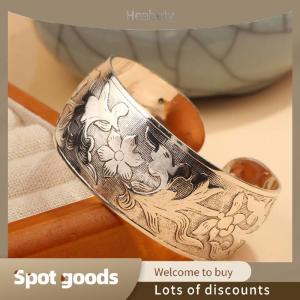 Heabety Fashion Bohemian Ethnic Style Retro Wide Bracelet For Women Carved Flower Opening Fashionable Bracelet Boho Vintage Jewelry