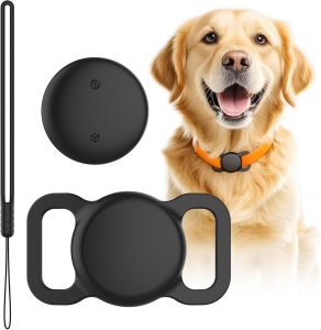 Waterproof Tracker Dog Collar Holder GPS Dog/Cat Trackers (Smart Tag Included) Works with iOS (Only) Find My App for Dogs Cats Pets -1 Pack Black