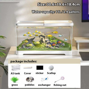 360° Aquarium with LED Lighting and Power Filter Desk Aquarium Set Ideal for a Variety of Tropical Fishwith Water Pump for Beginners