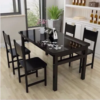 Tempered glass dining table household rectangular dining table small-sized restaurant fast food table and chair combination simple and modern.