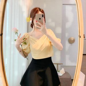Áo sơ mi trắng tay ngắn kiểu dáng trang trọng dành cho nữ có nhiều kích cỡ cổ chữ V chất liệu voan mềm mại tay phồng kiểu áo chui đầu có xếp ly chất liệu cotton tay phồng phong cách phương Tây kiểu Hàn Quốc phù hợp mặc thường ngày đi làm áo