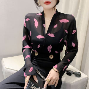 YIMEI เสื้อเบลาส์พิมพ์ลายสวยสำหรับผู้หญิงเสื้อผ้าชีฟองแฟชั่นใหม่ฤดูร้อน2023สำหรับผู้หญิงทรงหลวมและบางแขนยาวป้องกันแสงแดด