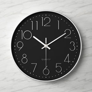 TOP HOME PH  12INCH Silent Quartz black white wood grain Simple Modern For Living room office & Bedroom Wall Clock for Christmas Gift