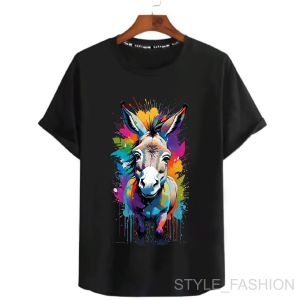 PAINTED DONKEY T-Shirt Wanita Lengan Lipat Trendy Edisi Hitam Putih 100% Bahan Catton Combet 24s