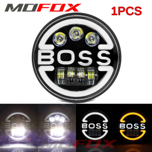 MOFOX F3 7inch LED Round Headlight Boss 80W Universal For Motorcycle Jeep Car Dirt Bike 12V 24V High And Low Head Light LED Running Signal Light Super Bright Headlight