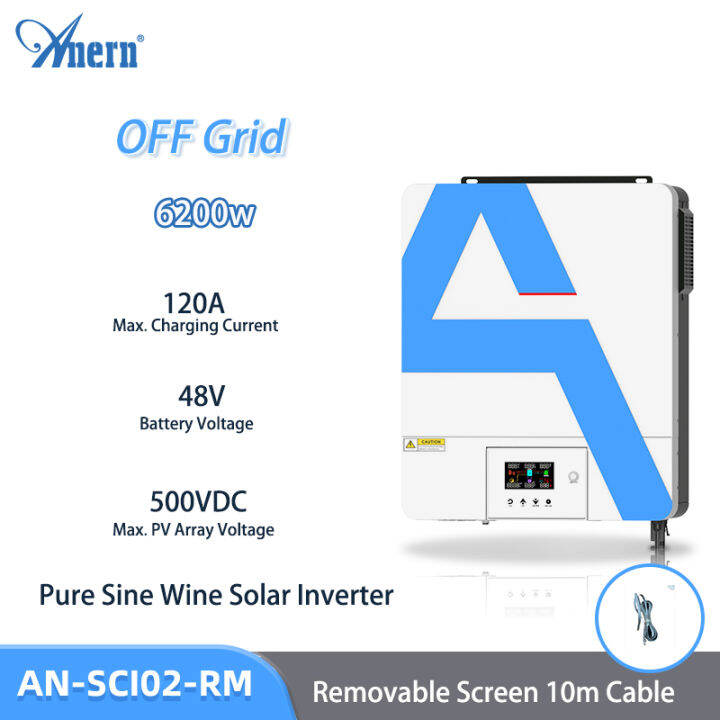 Anern 6200W Hybrid Solar Inverter Mppt 48v 220VAC Max PV 500Vdc Off ...