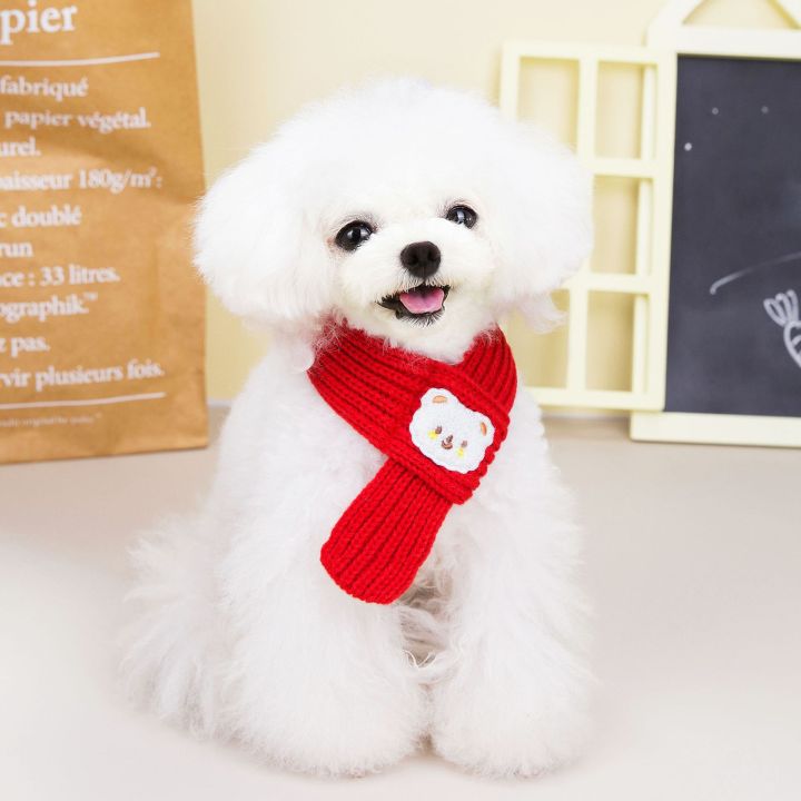 DY Loving Ins Style Pet Scarf Dog Korean Woolen Warm Neckband Shihtzu Shawl  Cat Knitted Muffle with Bear Applique