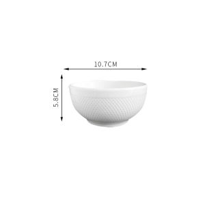 DAFIFY 3D Alice Asian Small Bowl Lead-free dinnerware Collection 4.5 Inch Ceramic Embossed Pattern Round Salad Bowls Dessert Bowl for 1 White Chip Resistant Scratch Resistant dinner Bowls
