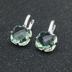 Natural Green Amethyst Earring Sterling 925 Silver Cushiom Cut 10mm 7Ct Fine Jewelry for Women Lady Party Gift
