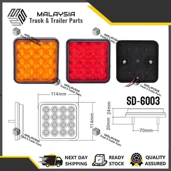 SQUARE RED AMBER 24V BRAKE LED KELIP/FLASH TRUCK TRAILER LORRY LIGHT ...