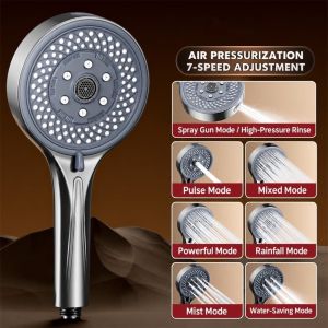 DJRGS Water Saving Large Panel Shower Head Easy Installation Seven-speed Pressurized Shower Head Bathroom Accessory Multi-functional Adjustable Water Flow Mode Shower Head Household