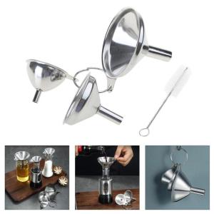 3Pcs Stainless Steel Kitchen Funnel Set Grade Metal Funnel with Cleaning Brush Small Funnel for Filling Bottles