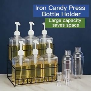 Syrup Bottle Rack Organizer Metal Condiment Shelf Durable Label Holder Coffee Bar Kitchen Counter 4 6 Grid